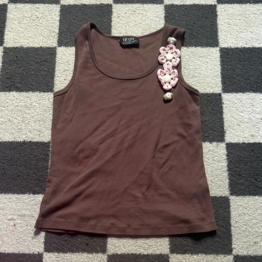 Brown Tank with Pink Flower Accents